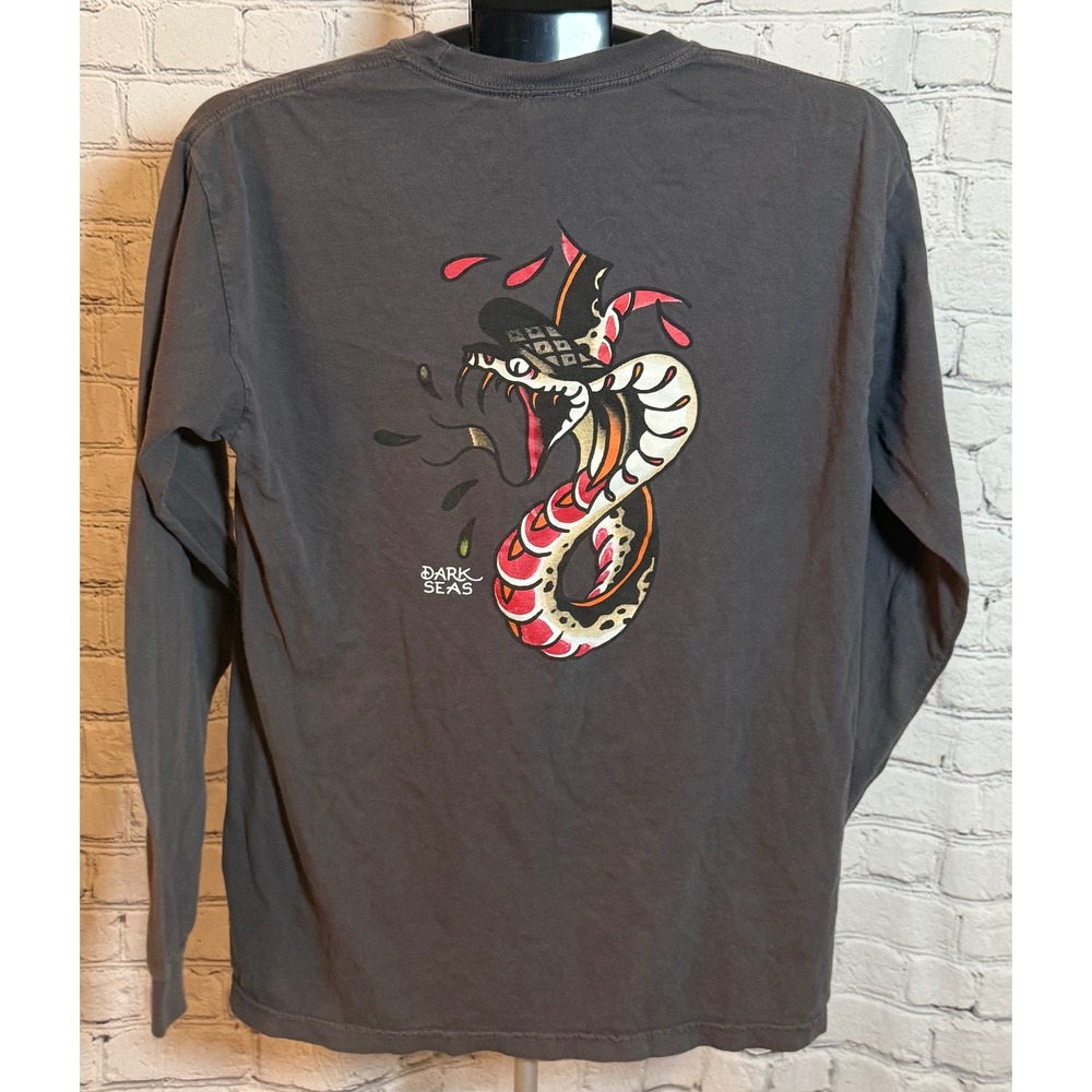 Dark Seas Mens Snake Graphic Long Sleeve T-Shirt Gray Medium Tattoo Art Tee